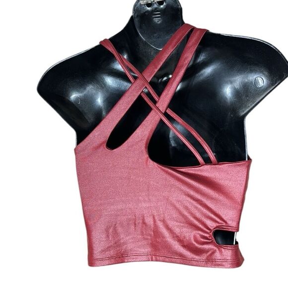 Free people movement red glossy workout sports bra top cut out strappy - Picture 3 of 3